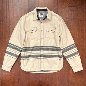 Levi's Men's Shan Classic Long Sleeve Striped Wool Shirt in Biscotti, Size Lrg